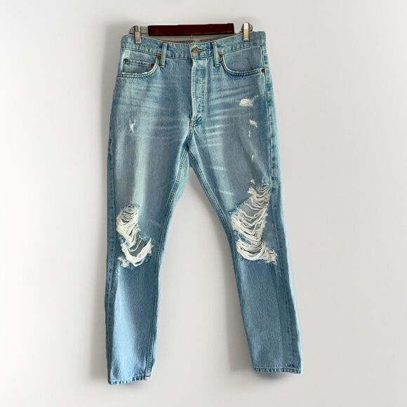 AGOLDE Denim - Agolde High Rise Jeans Jamie Ripped Distressed Button Fly Light Wash Ankle Sz 28